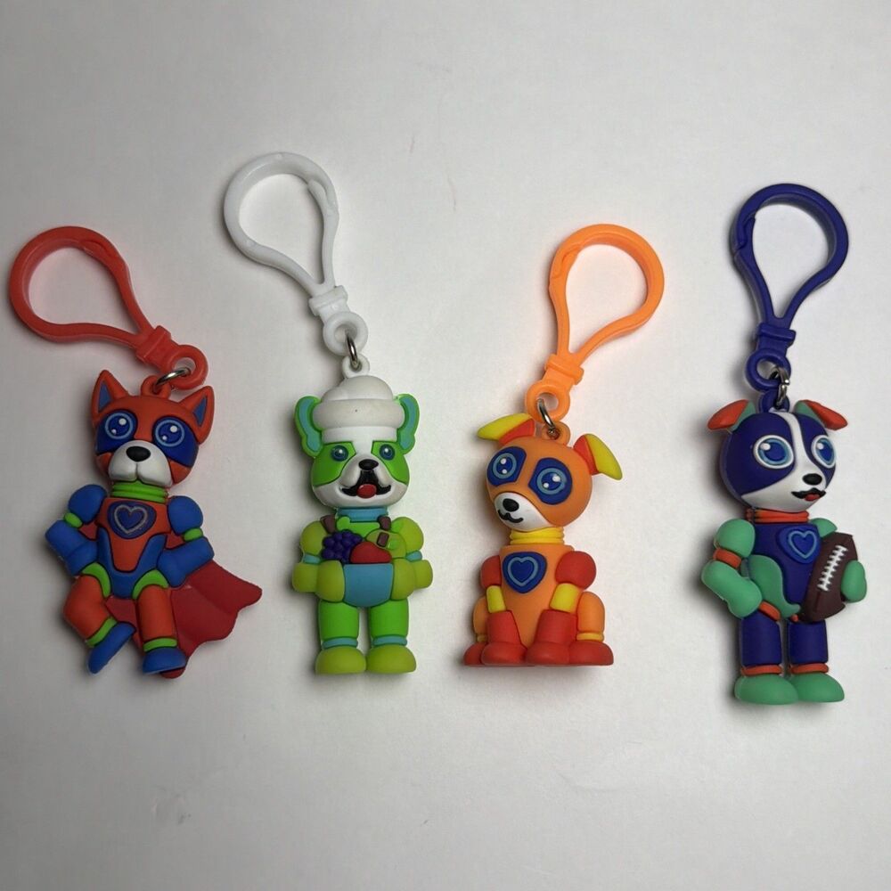 Kids Heart Challenge Keychains Heart Heroes Robot Dogs, Set Of 4